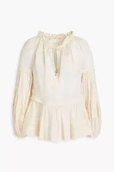 Блузка из рами со сборками ZIMMERMANN, кремовый