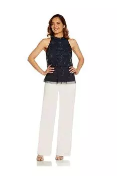 Блузка из сетчатой ткани с бисером Adrianna Papell, темно-синий