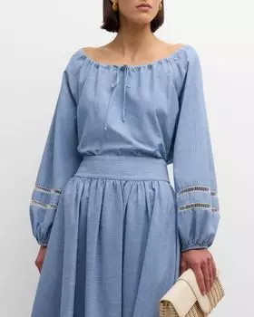 Блузка из шамбре из коллаборации с High Summer с сетчатой отделкой Chlo, цвет Midnight