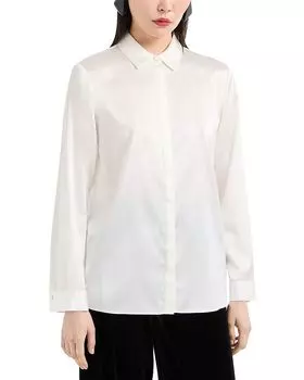 Блузка из шелкового атласа с длинным рукавом и пуговицами Emporio Armani, белый