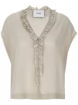 Блузка из шелкового атласа с оборками Nude, нейтральный цвет