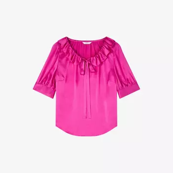 Блузка из шелкового атласа с оборкой на шее от Coco Lk Bennett, розовый