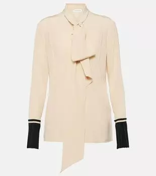 Блузка из шелкового крепа с воротником-бабочкой Victoria Beckham, розовый