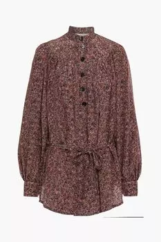 Блузка из шелкового крепдешина с поясом и принтом VANESSA BRUNO, черный