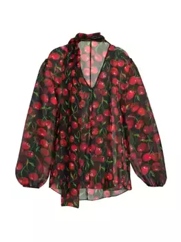 Блузка из шелкового шифона вишневого цвета с воротником Tieneck Dolce&Gabbana, цвет ciliegie fdo nero