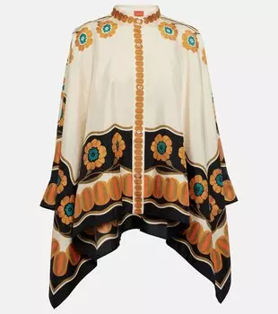 Блузка из шелкового твила с принтом La Doublej, мультиколор