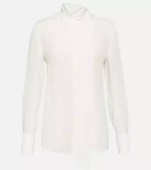 Блузка из шелкового жоржета с воротником-бабочкой Valentino, белый