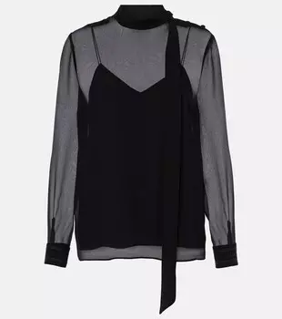 Блузка из шелкового жоржета с завязкой на шее Gucci, цвет black/mix