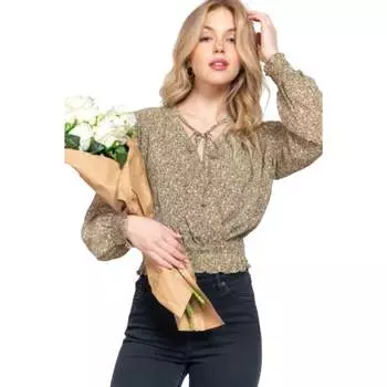 Блузка из шифона с принтом и сборками Surplice FASHNZFAB, оливковый