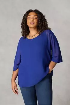 Блузка из шифона с прорезиненным покрытием Live Unlimited, синий