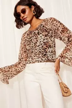 Блузка из шифона с воланами на рукавах Friends Like These, коричневый