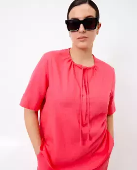 Блузка из смесового белья с короткими рукавами Couchel, коралловый