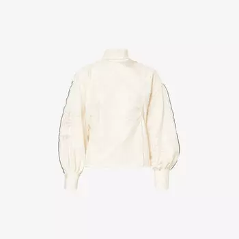 Блузка из смесового хлопка с цветочным кружевом и завязками на воротнике Victoria Beckham, бежевый