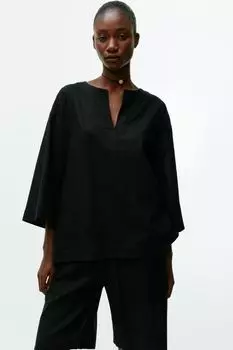 Блузка из смесового льна Arket, черный