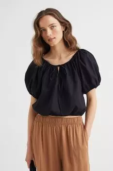 Блузка из смесового льна H&amp;M, черный