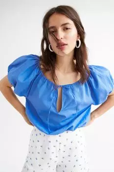 Блузка из смесового льна H&amp;M, ярко-голубой