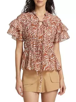 Блузка из смесового шелка с кристальным принтом Tanya Taylor, цвет Ginger Optic White