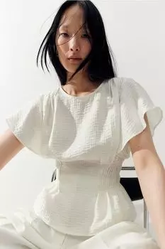 Блузка из структурированной ткани H&M, белый