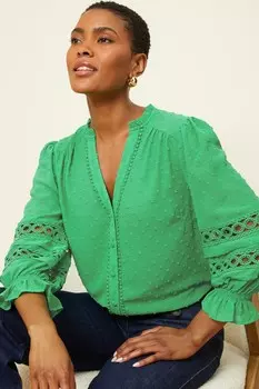 Блузка из ткани «добби» с рукавами 3/4 и V-образным вырезом Love & Roses, зеленый