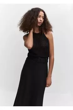 Блузка из трикотажа с воротником-халтер Mango, черный