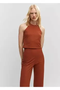 Блузка из трикотажа с воротником-халтер Mango, коричневый
