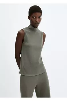 Блузка из трикотажа с высоким воротником Mango, хаки