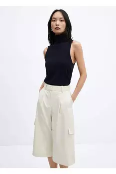 Блузка из трикотажа с высоким воротником Mango, темно-синий