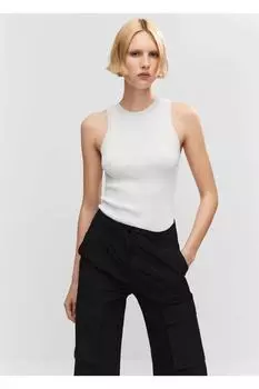 Блузка из трикотажа в рубчик Mango, экрю