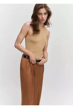 Блузка из трикотажа в рубчик Mango, коричневый