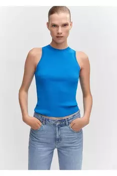 Блузка из трикотажа в рубчик Mango, синий