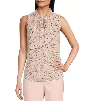 Блузка из тюля без рукавов с завязкой спереди и принтом Anne Klein, мультиколор