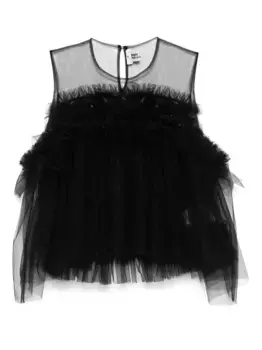Блузка из тюля с оборками Noir Kei Ninomiya, черный
