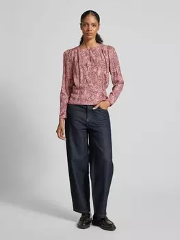 Блузка из вискозы прямого кроя с круглым вырезом Jake*s Collection, розовый