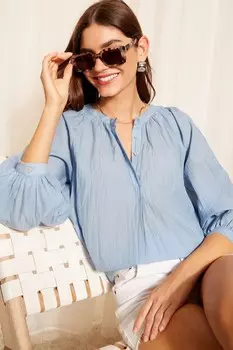 Блузка из высококачественного хлопка с застежкой на пуговицы и V образным вырезом Friends Like These, синий