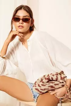 Блузка из высококачественного хлопка с застежкой на пуговицы и V образным вырезом Friends Like These, белый