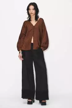 Блузка из жаккарда в полоску ZARA, коричневый