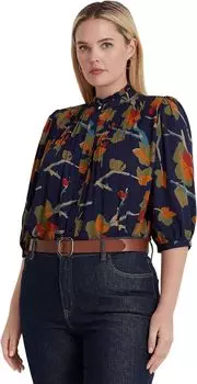 Блузка из жоржета с цветочным принтом больших размеров LAUREN Ralph Lauren, цвет Blue Multi