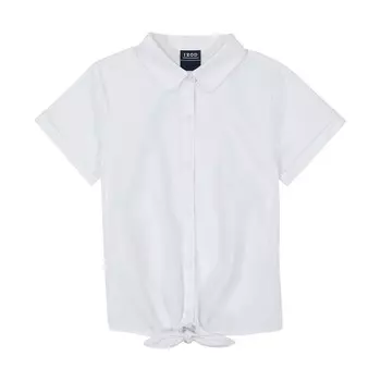 Блузка IZOD с короткими рукавами и завязкой спереди для девочек 4–18 лет, стандартные и большие цвета, белый