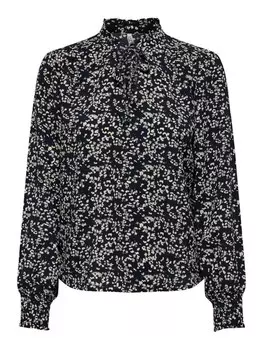 Блузка JDY с цветочным принтом и высоким воротником, темно-синий