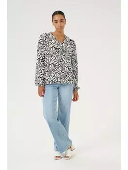 Блузка Kaffe, цвет black/white leaf print