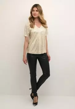 Блузка Kaffe KABOLETTE SEQUIN V-NECK, песочный доллар, цвет sand dollar silver sequins
