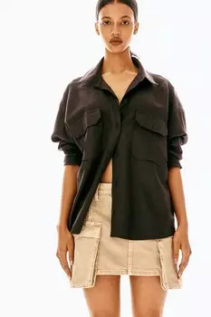Блузка-Карго оверсайз из смесового льна. H&M, серый