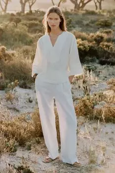 Блузка-кимоно из хлопка ZARA, белый