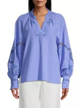Блузка Kobi Halperin с вышивкой и оборками Farrah, голубой