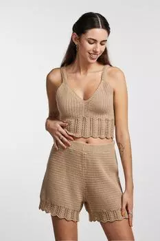 Блузка - Коричневая - Приталенная PIECES, коричневый