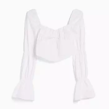Блузка короткая Bershka Cropped Long Sleeve Corset, белый