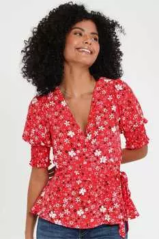 Блузка кроя-конверта с короткими рукавами Threadbare, красный