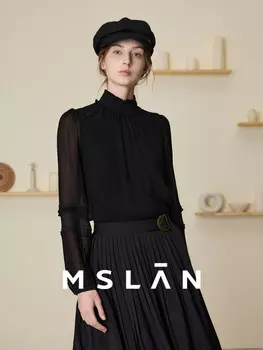 Блузка кружевная MSlan с прозрачными рукавами, черный