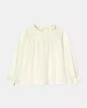 Блузка-купе в стиле фэнтези с длинными рукавами для девочек, круглой кокеткой, присборенной юбкой и сборкой Kids El Corte Ingls, цвет 120 Crudo