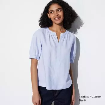 Блузка льняная Uniqlo с короткими рукавами, голубой